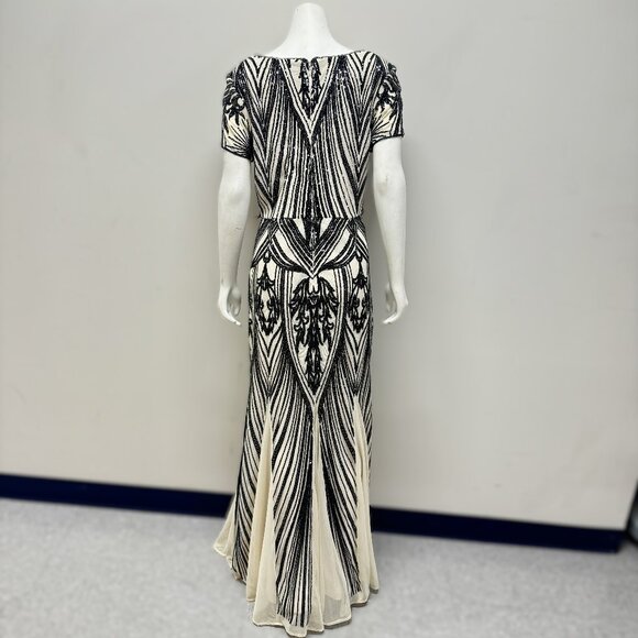 R & M Richards Sequin Black Champagne Godet Evening Dress - Picture 3 of 5